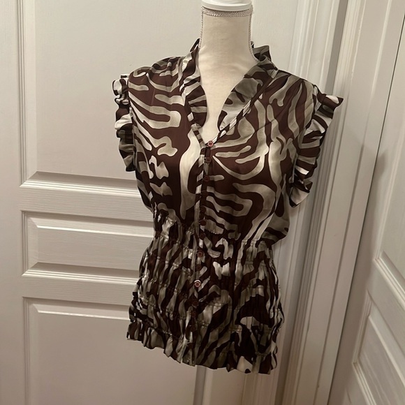 Agora Tops - Agora brown and cream zebra print blouse size XL